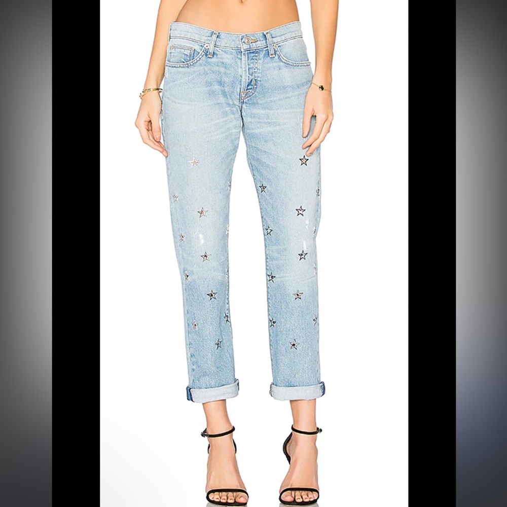 Hudson Riley Crop Relaxed Distressed GrommetStar Straight ButtonFly Jean NWOT 27